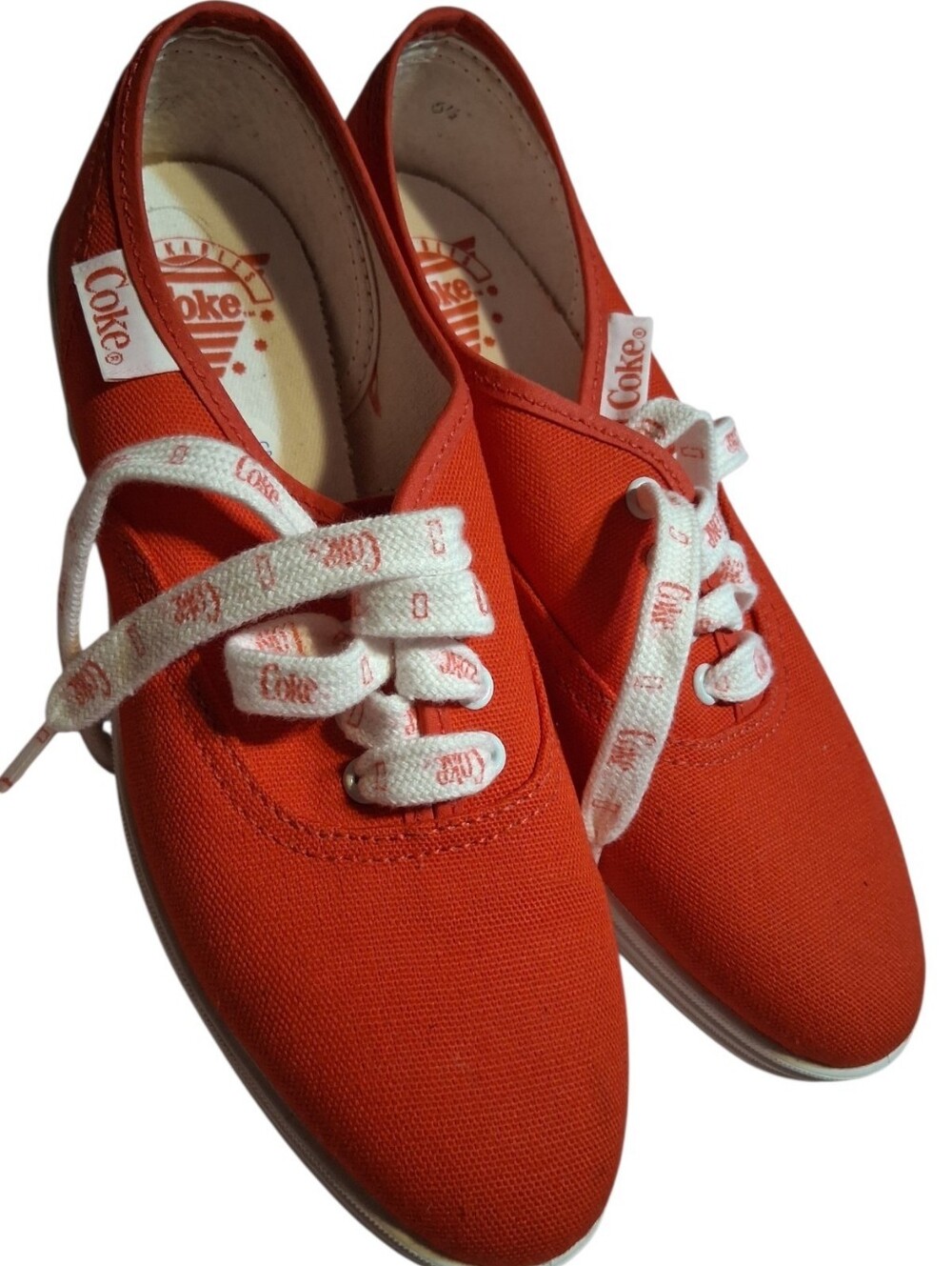 Vtg 80s Coca Cola Coke Canvas Sneakers Shoes Red White Logo Laces Made in USA 6